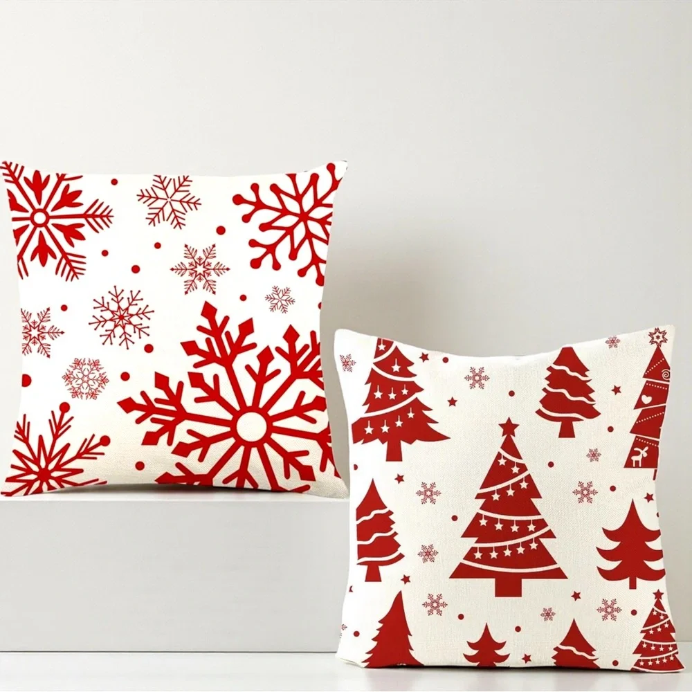 Christmas Pillow Covers 18x18 Set of 2 White Red Snowflake Tree Decor NWOT